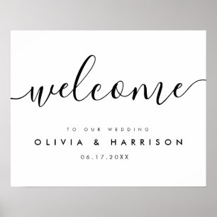 Affiche de bienvenue Mariage noir moderne Script