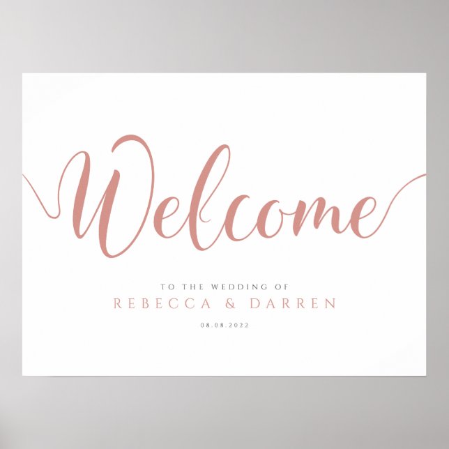 Affiche de bienvenue Mariage or rose personnalisée (Devant)