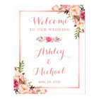 Affiche de bienvenue Mariage or Rose rose Floral