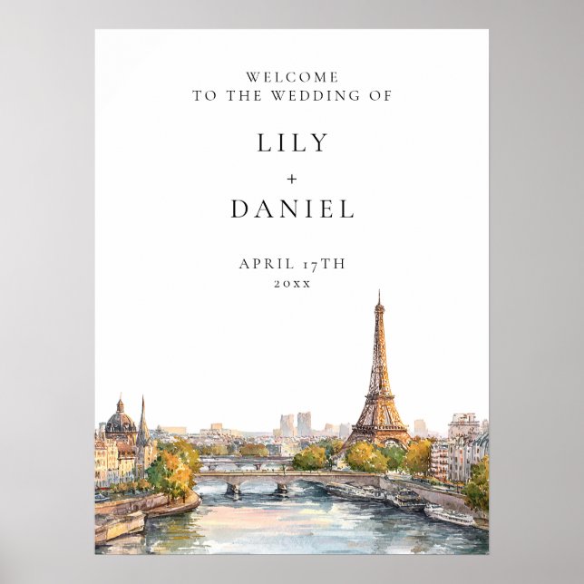 Affiche de bienvenue Mariage Paris France (Devant)