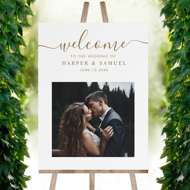 Affiche de bienvenue Mariage photo Chic Gold Scrip (Créateur téléchargé)