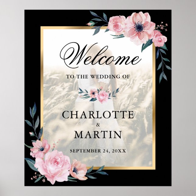 Affiche de bienvenue Mariage photo flush et noir (Devant)