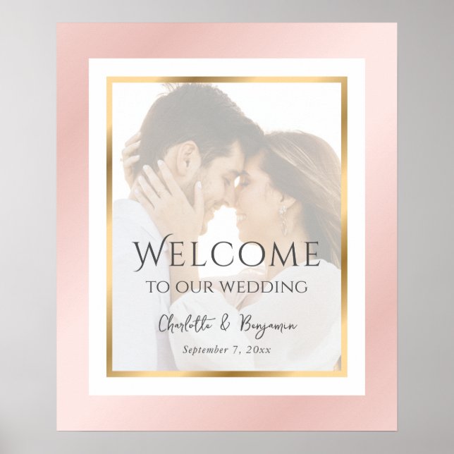 Affiche de bienvenue Mariage photo rose et or (Devant)
