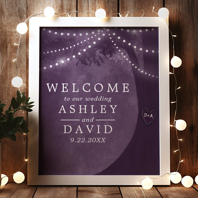 Affiche de bienvenue Mariage Purple Rustic Tree Li (Créateur téléchargé)