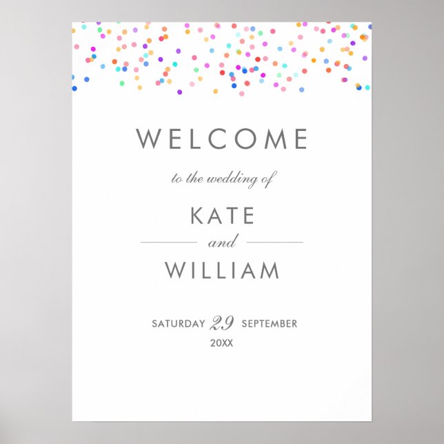 Affiche de bienvenue Mariage Rainbow Confetti (Devant)