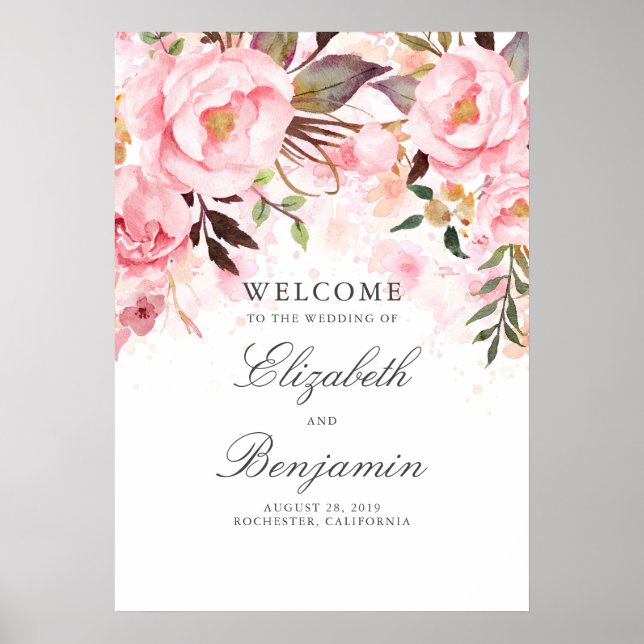 Affiche de bienvenue Mariage rose (Devant)