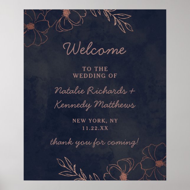 Affiche de bienvenue Mariage Rose Blue &  Gold Foi (Devant)