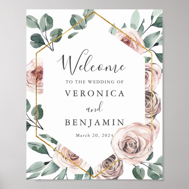Affiche de bienvenue Mariage Rose Boho (Devant)