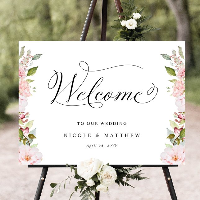 Affiche de bienvenue Mariage rose chic et or Rose (Créateur téléchargé)