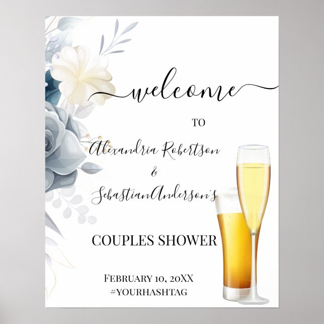 Affiche de bienvenue Mariage Rose Couples aquarell (Devant)