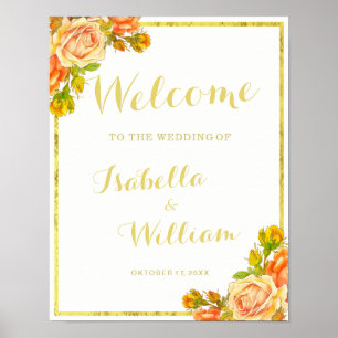 Affiche de bienvenue   mariage rose en or blanc