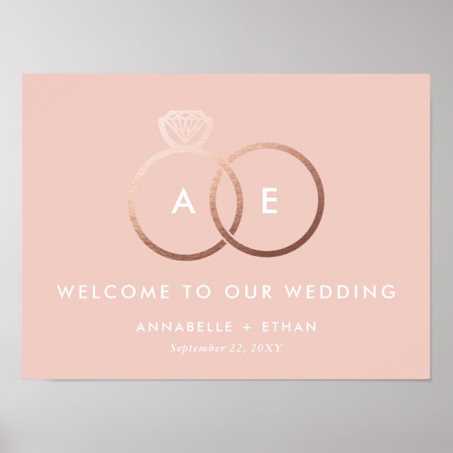 Affiche de bienvenue Mariage rose Gold Modern Ring (Devant)