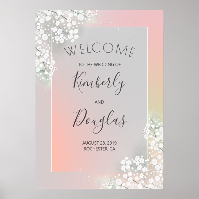 Affiche de bienvenue Mariage rose pâle du souffle  (Devant)