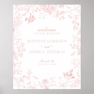 Affiche de bienvenue Mariage rose Toile De Jouy