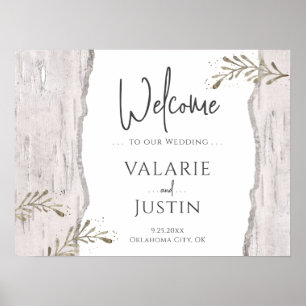 Affiche de bienvenue Mariage Rustic Birch Wood