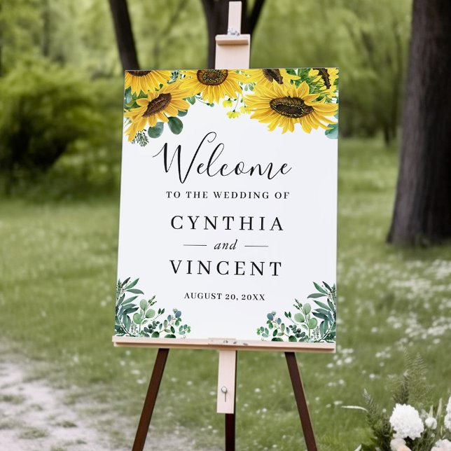 Affiche de bienvenue Mariage Rustic Sunflower Euca (Créateur téléchargé)