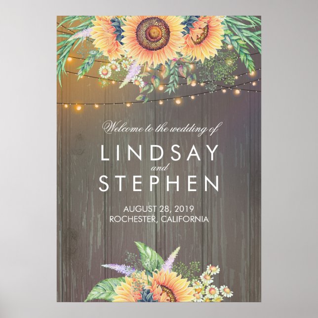 Affiche de bienvenue Mariage Rustic Wood et Sunflo (Devant)