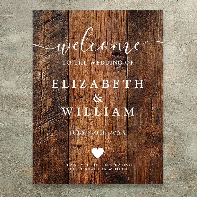 Affiche de bienvenue Mariage Rustic Wood Grange (Rustic Wood Barn Wedding Welcome Sign)