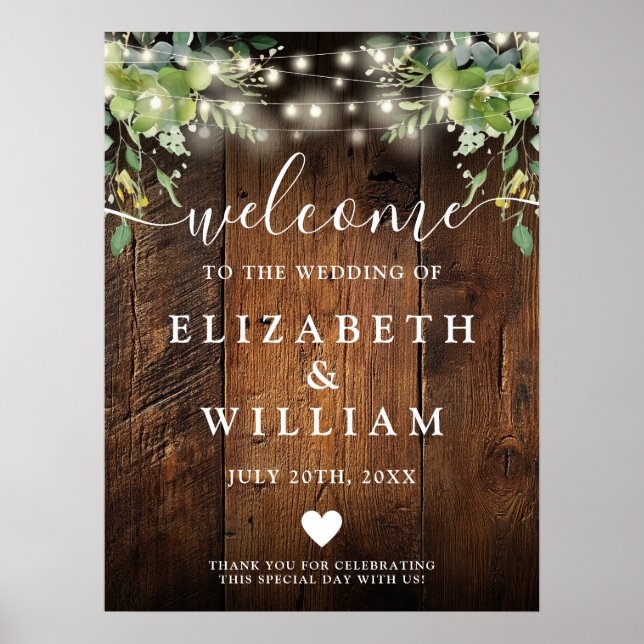 Affiche de bienvenue Mariage Rustic Wood String (Devant)