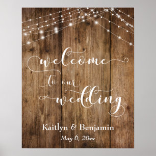 Affiche de bienvenue Mariage Rustique Brown Wood &