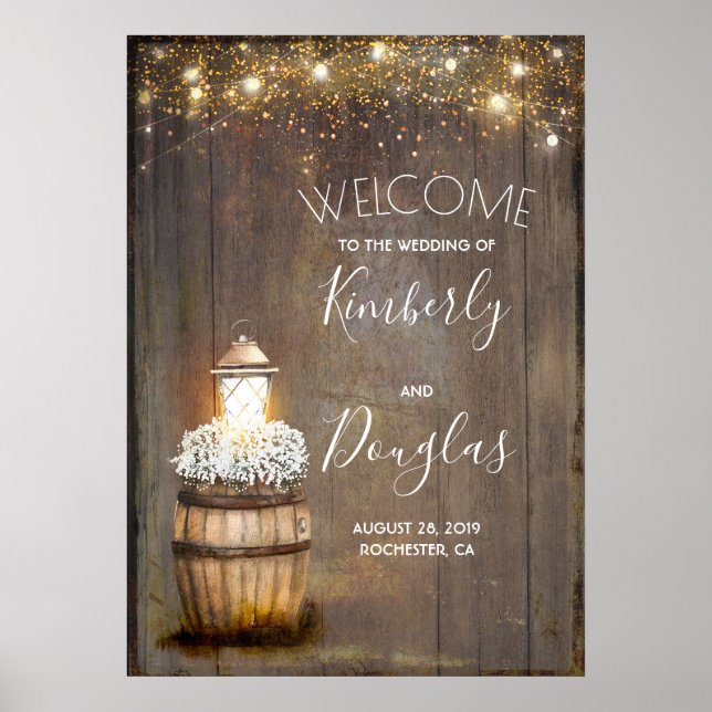 Affiche de bienvenue Mariage rustique de la lanter (Devant)