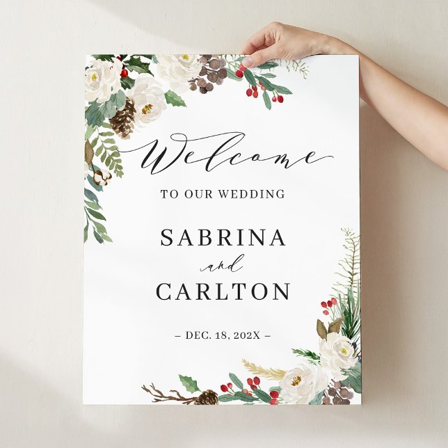 Affiche de bienvenue Mariage Rustique hiver Floral (Créateur téléchargé)