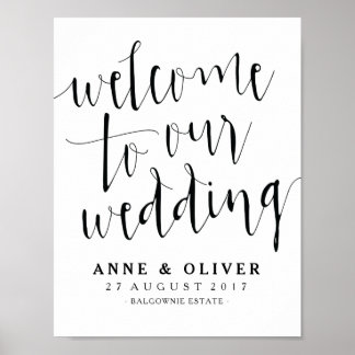 Affiche de bienvenue Mariage rustique noir et blan