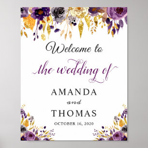 Affiche de bienvenue Mariage Rustique Purple Gold 