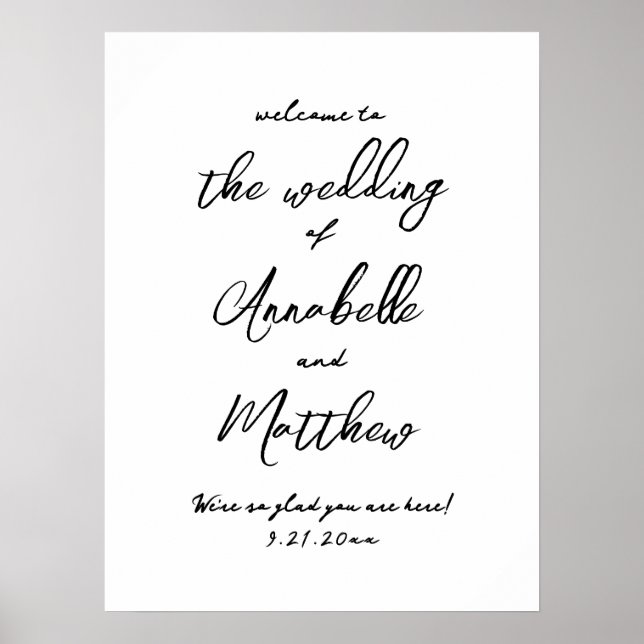 Affiche de bienvenue Mariage simple manuscrit (Devant)