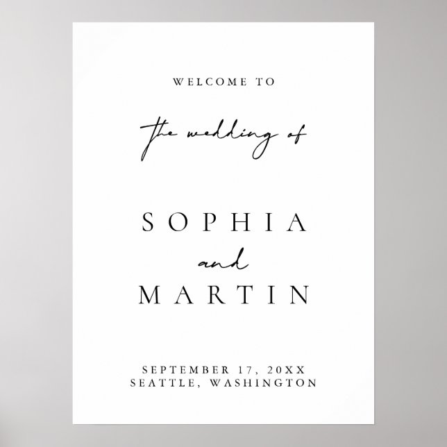 Affiche de bienvenue Mariage simple moderne noir e (Devant)