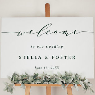 Affiche de bienvenue Mariage simple verte et blanc