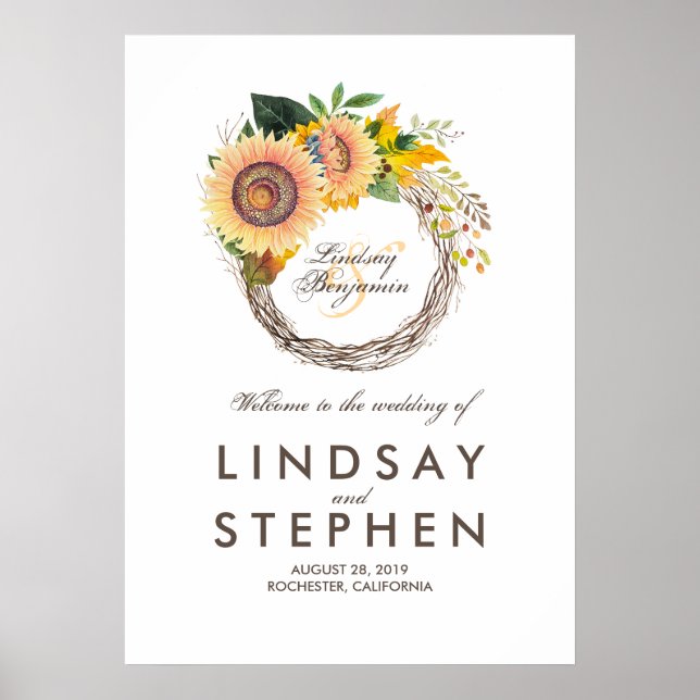 Affiche de bienvenue Mariage Sunflower Wreath (Devant)