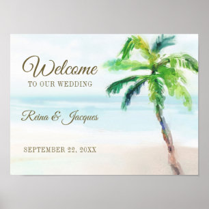 Affiche de bienvenue Mariage Tropical Beach Palm T