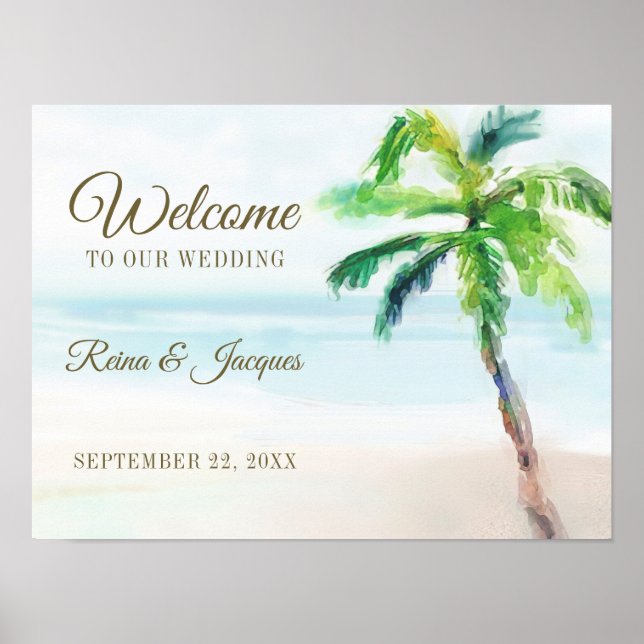 Affiche de bienvenue Mariage Tropical Beach Palm T (Devant)