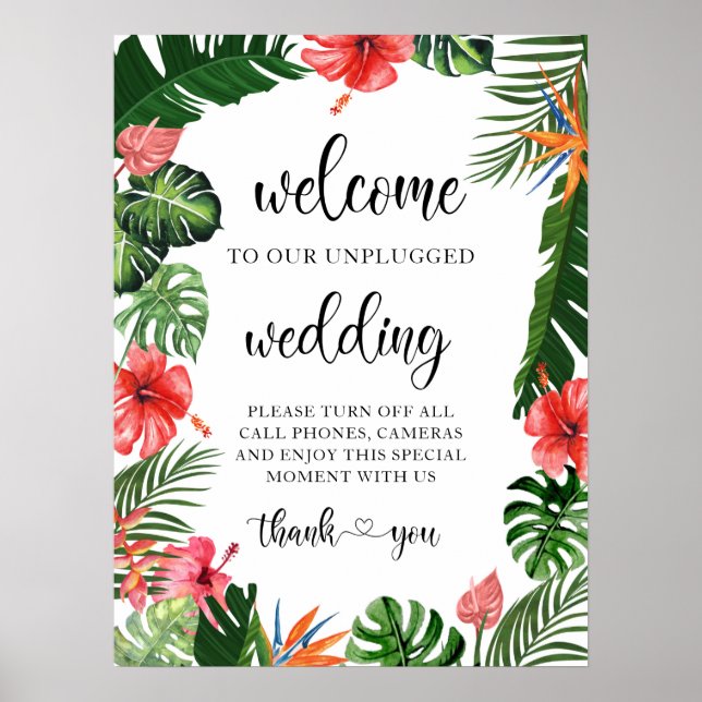 Affiche de bienvenue Mariage tropicale non branché (Devant)