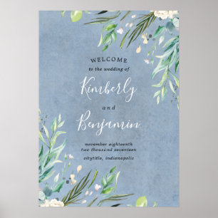 Affiche de bienvenue Mariage vert et bleu Dusty