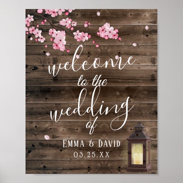 Affiche de bienvenue Mariage vintage de fleurs ros (Devant)