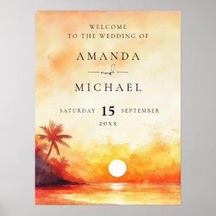 Affiche de bienvenue Mariage Watercolor Beach Suns