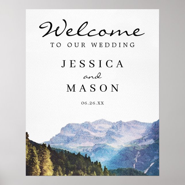 Affiche de bienvenue Mariage Watercolor Mountains (Devant)