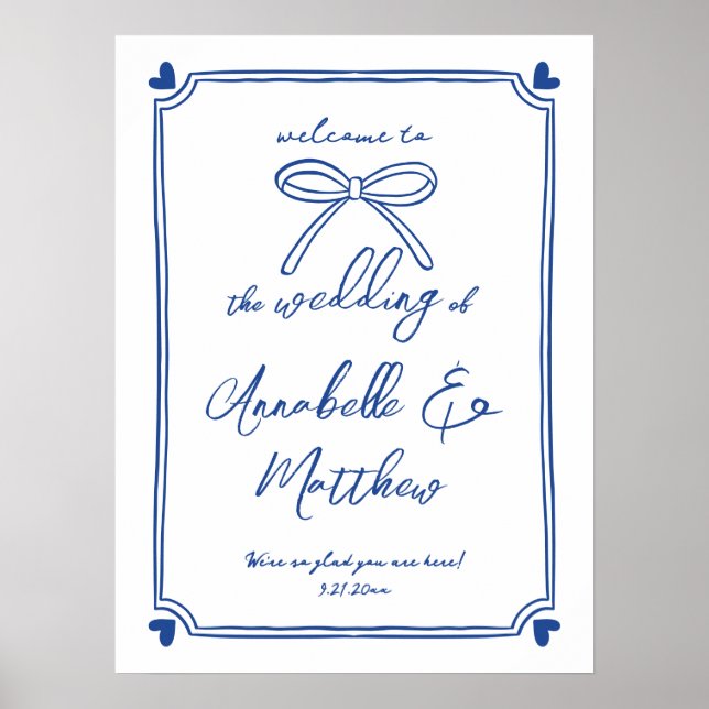 Affiche de bienvenue Mariage Whimsical Blue White  (Devant)