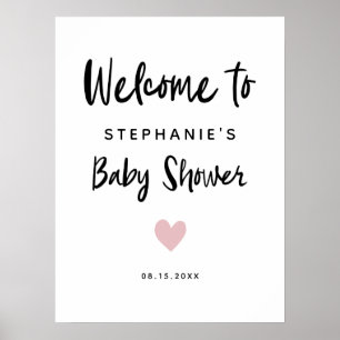Affiche de bienvenue moderne Baby shower de coeur 