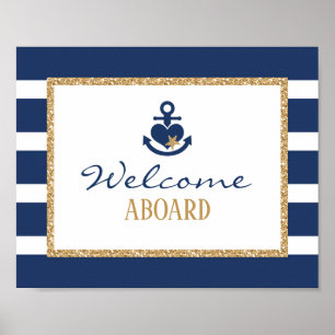Affiche de bienvenue nautique Marine & Or