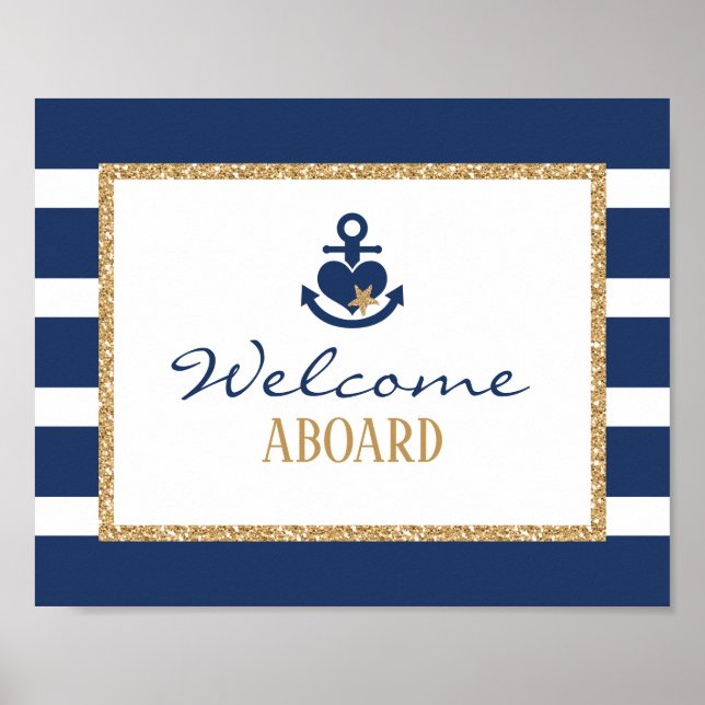 Affiche de bienvenue nautique Marine & Or (Devant)
