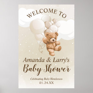 Affiche de bienvenue Ourson avec ballons