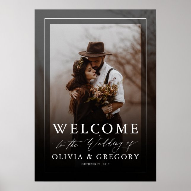 Affiche de bienvenue photo Mariage noir moderne (Devant)