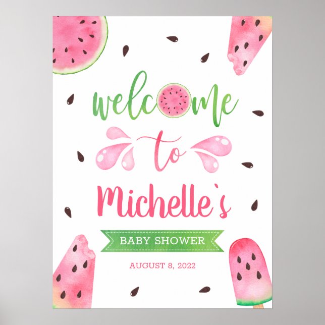Affiche de bienvenue pour bébé avec pastèque (Devant)