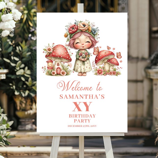 Affiche de bienvenue pour le 6ème anniversaire de  (Whimsy Blush Fairy 6th Birthday Welcome Poster)