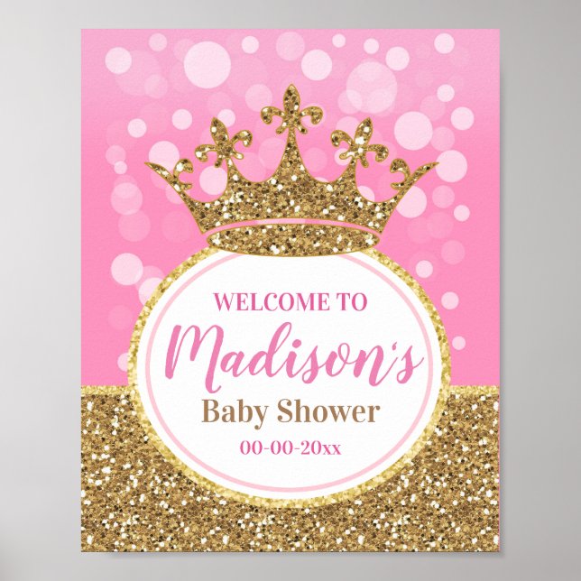 Affiche de bienvenue princesse rose fille douche o (Devant)