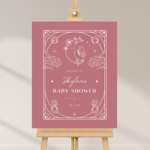Affiche de bienvenue Rose Baby shower Tarot célest