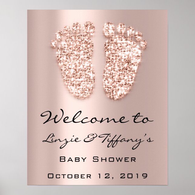 Affiche de bienvenue Rose Pieds Bébé Shower Fille  (Devant)